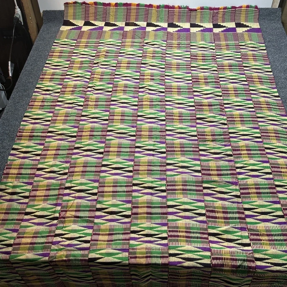 Vintage Handwoven Kente Cloth Ghana African Tribal Textile Blanket 41x70 In